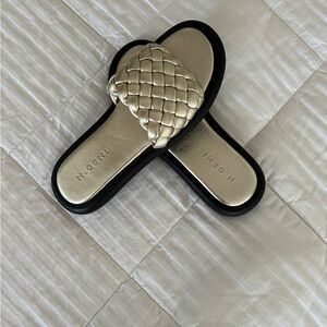 M. Gemi Metallic Gold Leather Weave Sandals